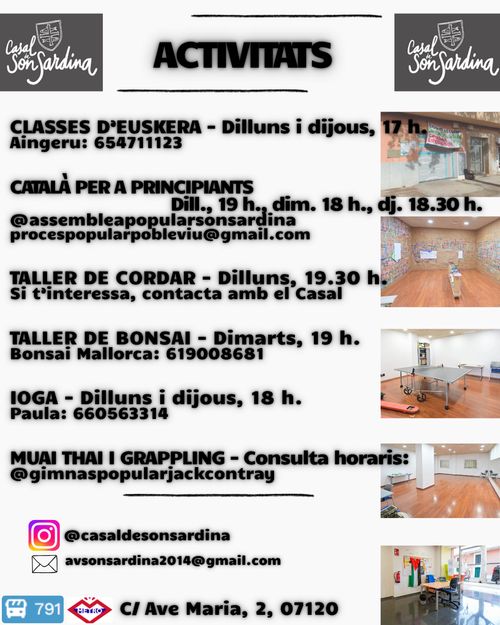 ACTIVITATS CASAL SON SARDINA (ACTUALITZACIÓ MAIG)